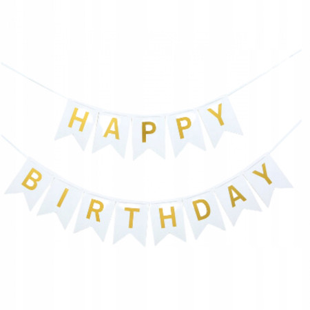 Banner Happy Birthday 100x200 cm, Cyrax, Dimensiune Stegulet 11.5x16.5 cm, Rola de Ata Inclusa, Alb