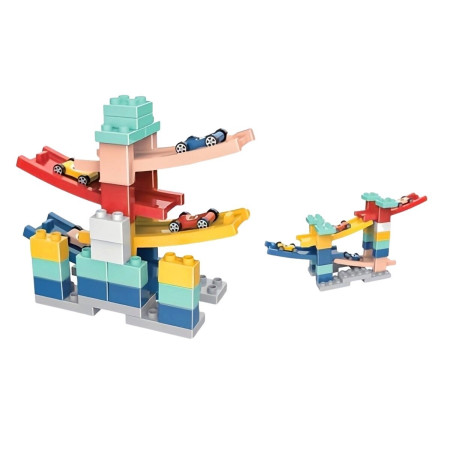 Set piese pentru constructie, Cyrax, Rampa auto, 30 piese, Masinute incluse