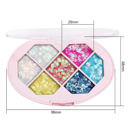 Paleta cu Glitter, Cyrax, Varianta 1, 7 Nuante, Pentru Corp si Par, 50 g, Rezistent la Apa, 9.8 x 6.8 cm, Multicolor