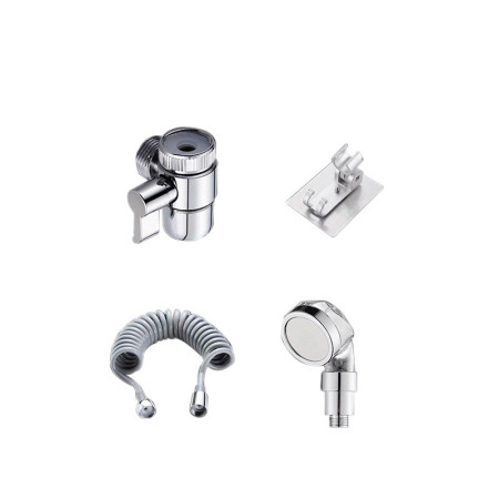 Set Extensie de Dus,  pentru Baterie Baie sau Bucatarie, 4 Piese, Filtru de Ioni Negativi, Furtun Flexibil de 1.5 Metri, Argintiu