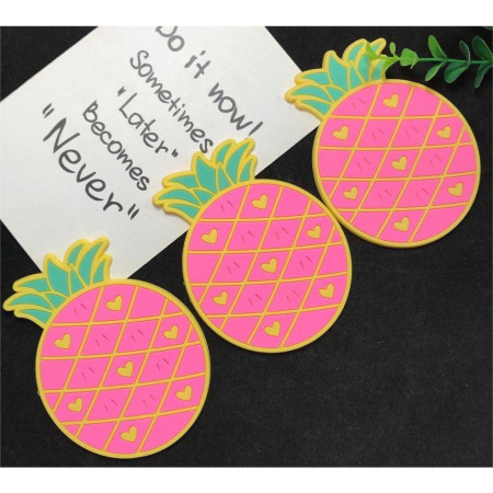 Suport pentru Pahar, Cyrax, Model Ananas, din PVC, 12 x 9 cm, Rezistent la Caldura, Roz