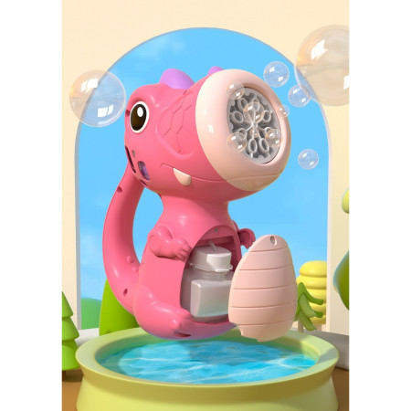 Jucarie Interactiva pentru Baloane de Sapun, Cyrax, Sunete si Lumini, Model Dinozaur, cu 8 Orificii, 15 x 8.5 x 18.5, Roz