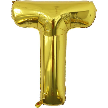 Balon Folie Metalizata Litera T, Cyrax, 80 cm, Umflati cu Heliu sau Aer, Ambalaj Individual, Pai inclus, Auriu