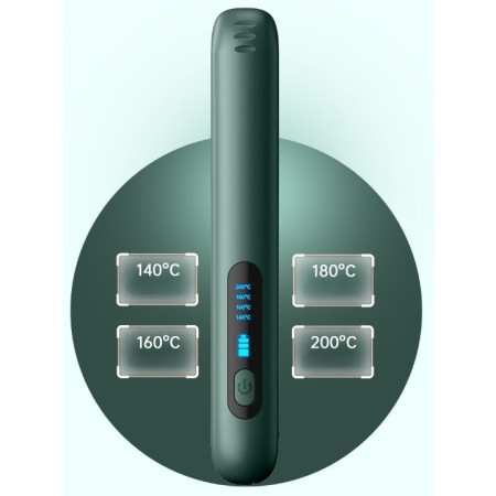 Placa de Par fara Fir, Cyrax, Adaptor Tip C, 4 Trepte de Temperatura, Tensiune 5V, Capacitate Baterie 5000 mAh, Indreptat, Ondulat, 23.5x3.3x4.5 cm, Verde