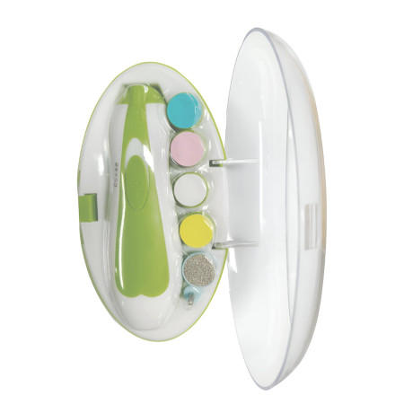 Set Pila Electrica pentru Copii si Bebelusi, Cyrax, ABS, 6 Accesorii, cu Lumina LED, Verde Alb