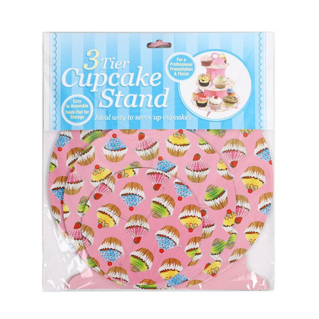 Suport Prajituri, Cyrax, 3 Etaje, Design de Petrecere, pentru Prajituri, Candy Bar, din Carton, Roz/Multicolor