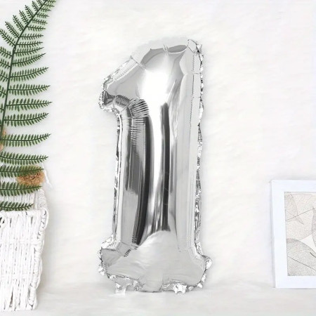 Balon din Folie Cyrax, Cifra 1, 81 cm, Pentru Aer sau Heliu, Argintiu