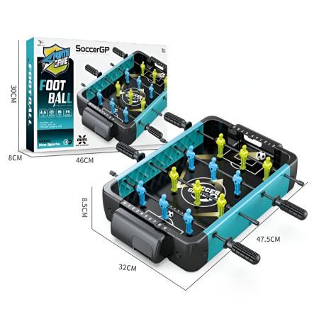Masa de Fotbal cu Teren si 12 Jucatori Cyrax, 4 Manere, 2 Mingi, cu Tablou Scor, din ABS, 47.5x32x8.5 cm, Design Multicolor, pentru Copii/ Adulti