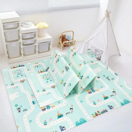 Covoras pentru Copii, Cyrax, cu 2 Fete, Model Drum/Safari, din XPE+PE, Impermeabil, Antiderapant, Protectie Termica, +3 Luni, Pliabil, 150 x 200 x 1 cm, Multicolor