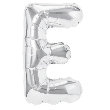 Balon Folie Metalizata Litera E, Cyrax, 40 cm, Umflati cu Heliu sau Aer, Ambalaj Individual, Pai inclus, Argintiu