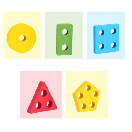 Jucarie Educativa Cyrax, Tip Montessori, din Lemn, + 36 Luni, Forme Geometrice, 20 Piese, 6 x 26.5 cm, Multicolor