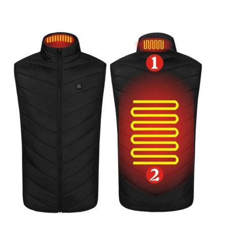 Vesta Inteligenta Incalzita,  Unisex, 2 Zone de Incalzire, Umplutura Bumbac, 3 Trepte de Temperatura, Incarcare USB, Negru, 65 - 75 kg, Marime XXL