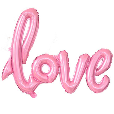 Balon din Folie Metalizata, Cyrax, Model Love scris de mana, 102x65 cm, Tematica Ziua Îndrăgostiților, Ambalaj Individual, Pai Inclus, Umflare cu Aer sau Heliu, Roz