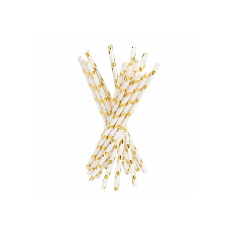 Set 10 Paie, Cyrax, din Hartie, 19.5 cm, Model cu Buline Aurii, Alb