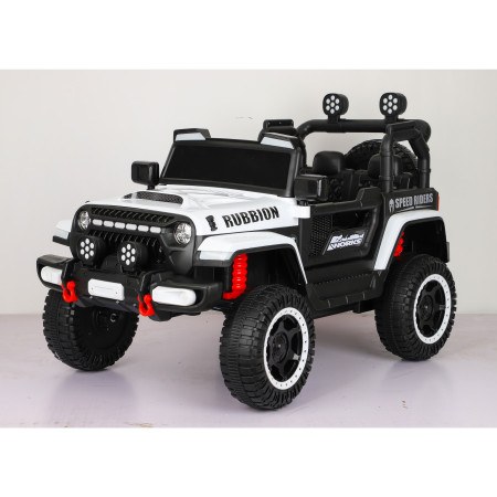 Masina Electrica pentru Copii, Cyrax, Off-Road, Conectare Bluetooth, telecomanda, Tractiune Spate, Lumina Intermitenta, Baterie 12V 7Ah, 120 x 63 x 68cm, Alb
