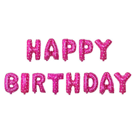 Set 13 Baloane Folie, Cyrax, Tip Ghirlanda, Model Happy Birthday, 40 cm, Roz