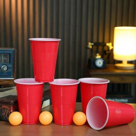 Joc de baut Beer Pong Cyrax, 24 Pahare, 24 Mingi, material plastic, reutilizabil, portabil, rosu