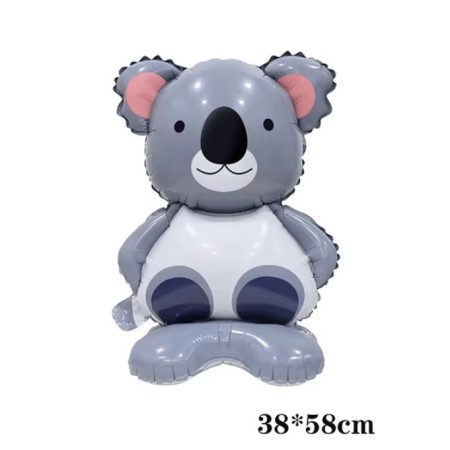 Balon din Folie Metalizata, Cyrax, Mini Figurine Animalute, Model Koala, Tematica Aniversare, 38x58 cm, Ambalaj Individual, Pai Inclus, Umflare cu Aer sau Heliu, Multicolor
