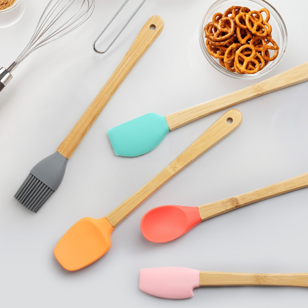 Set 5 Mini Spatule de Silicon Cyrax, pensula, Stejar, Multicolor