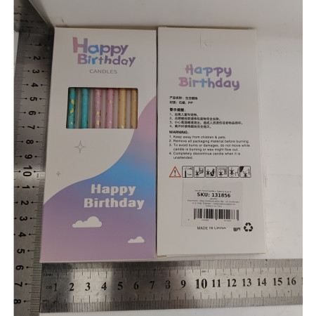 Set 6 Lumanari Lungi, Cyrax, din Parafina, 10 x 0.5 cm, Happy Birthday, Multicolor