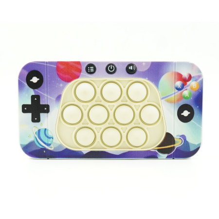 Jucarie interactiva tip consola pentru copii Cyrax, speed push whack-a-mole, joc de viteza pop it, material ABS/silicon, cu nivele, sunete si lumini, 15.5 x 7.6 x 5.3 cm, model spatiu, multicolor