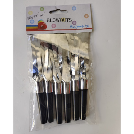 Set 6 Fluiere Party cu Franjuri, Cyrax, din Plastic, Argintiu