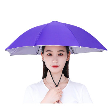 Umbrela de Cap,  Diametru 69 cm, Snur Reglabil de Cap, Protectie UV/Ploaie, Mov