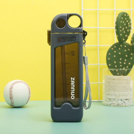 Sticla de Apa pentru Sport, Cyrax, 350 ml, cu Pai si Capac, 23x7x4.4 cm, Buton de Blocare, din PC, Albastru