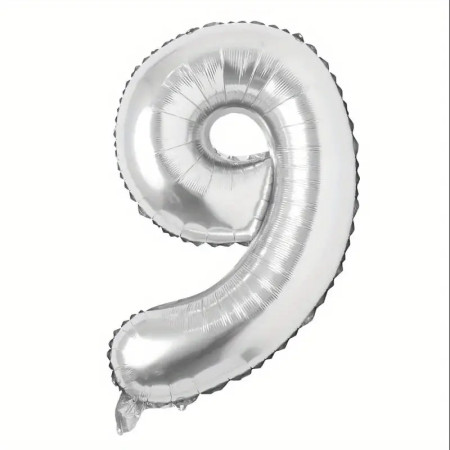 Balon din Folie Cyrax, Cifra 9, 81 cm, Pentru Aer sau Heliu, Bulk, Argintiu