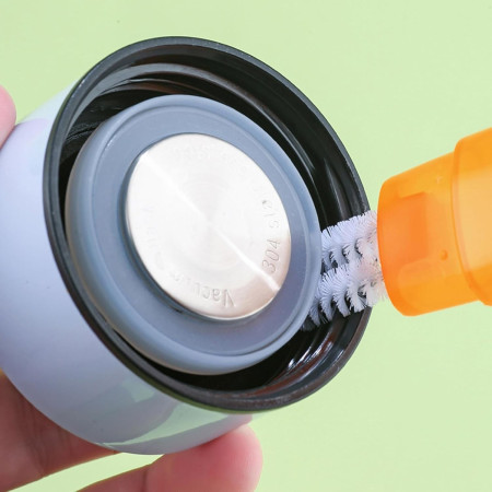 Perie 5 in 1 de Curatat Pahare, Cani, Sticle, Cyrax, cu Maner Lung, Accesorii pentru Spalarea Paielor si Capacelor, Usor de Agatat, 36x7x7cm, Portocaliu-Alb