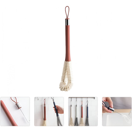 Perie de Curatat Pahare, Sticle, Biberoane, Cyrax, cu Maner Lung, Uz Casnic, Silicon, Ergonomic, 3.9x5.4x38.5cm, Rosu