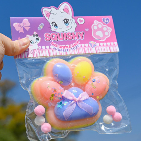 Jucarie Antistres Squishy, Cyrax, cu Revenire Lenta, Squeeze Toys, Model Cat Paw, 12.5x10.5 cm, 220g, +3 Ani, din TPR, Model 3, Multicolor