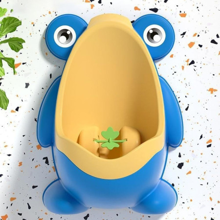 Pisoar pentru Baieti, Cyrax, 0-8 Ani, in Forma de Broasca, Perie Inclusa, Montare pe Perete, Carlig Autoadeziv Inclus, 29 x 22.5 cm, Albastru