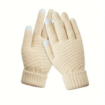 Manusi de Dama,  Functie Touchscreen (ecran tactil), Material Acril Tricotat, Manseta Elastica, Interior Catifelat, Marime Universala, Bej