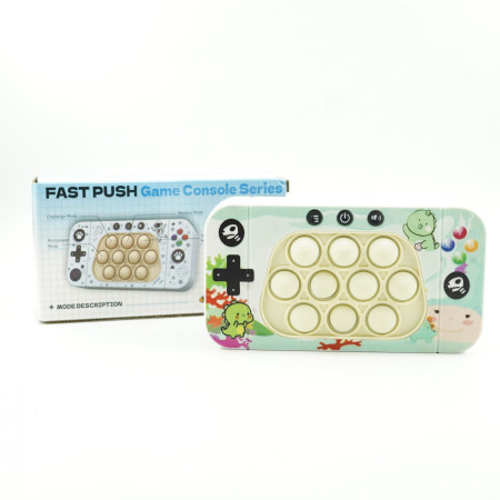 Jucarie interactiva tip consola pentru copii Cyrax, speed push whack-a-mole, joc de viteza pop it, material ABS/silicon, cu nivele, sunete si lumini, 15.5 x 7.6 x 5.3 cm, model dinozaur, verde