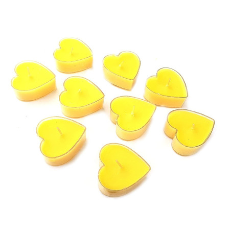 Set 9 Lumanari in Forma de Inima,  pentru Ziua Indragostitilor, Aroma de Citrice, Ardere 3.5 h, din Parafina, 4 x 2 cm, Galben