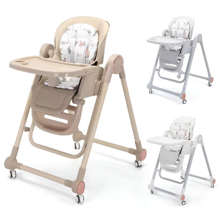Scaun de Masa pentru Bebelusi si Copii, Cyrax, Tavita si Husa Detasabile, Multifuncțional, Stabil, Centura de Siguranta, Inaltime Ajustabila, Spatar Reglabil Moale, Balansoar, de la 6 Luni, Bej
