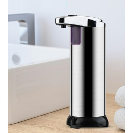 Dispenser pentru Sapun Lichid/Dezinfectant,  cu Senzor Infrarosu de Miscare, din Otel Inoxidabil, 250 ml, 19 x 11 cm, Gri