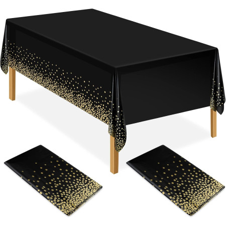 Fata de Masa, Cyrax, din PEVA, Imprimeu Buline Aurii, 137 x 274 cm, Impermeabila, Fara Pete, Curatare Rapida, Negru