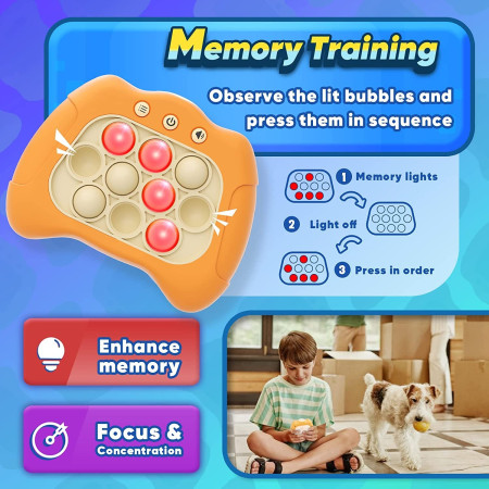 Joc Pop It, Cyrax, consola, joc interactiv, antistres, cu baterii, Abs si silicon, Portocaliu, 12 x 10 x 5.8 cm