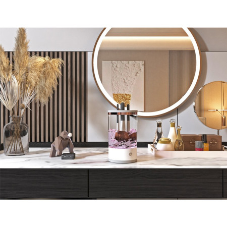 Dispozitiv Portabil de Curatare a Pensulelor de Machiaj, Cyrax, Potrivit pentru Pensule de Diferite Dimensiuni, 5V, 7000RPM, Vibratii Sonice, USB, Alb/Transparent, 9x9x16 cm