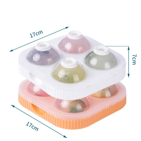 Set 2 forme sfere de gheata pentru wiskey si cocktail-uri Cyrax, 4 sfere, material plastic/silicon alimentar, diametru 6.5 cm, cu orificiu tip palnie pentru umplere, 17 x 17 x 7 cm, multicolor