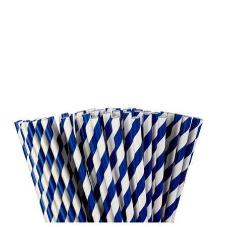 Set 25 Paie, Cyrax, din Hartie, 20 cm, Model cu Dungi, Alb/Albastru Inchis