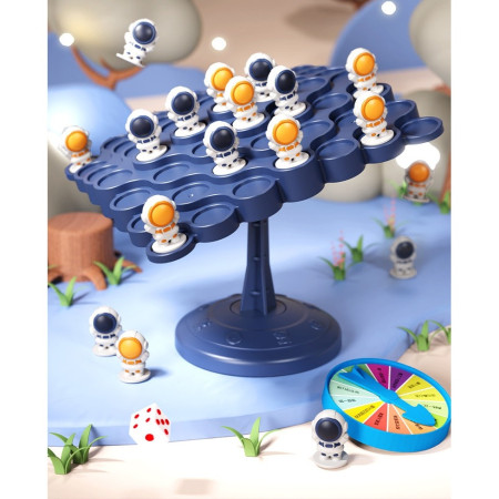 Joc Interactiv, Cyrax, Astronauti in Echilibru, +3 Ani, din Plastic, 50 de Pioni, Placa de Echilibru, Roata cu Pedepse, Zar, 14 x 7 x 14 cm, Albastru