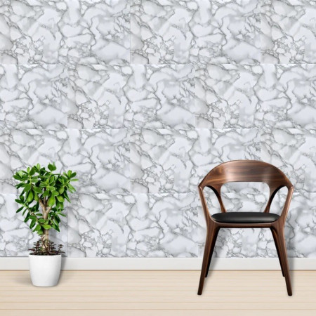 Set 10 Placi Tapet,  60 x 30 cm, Grosime 1.5 mm, din PVC, Model Imitatie de Marmura, Suprafata acoperita 1.8 mp, Gri