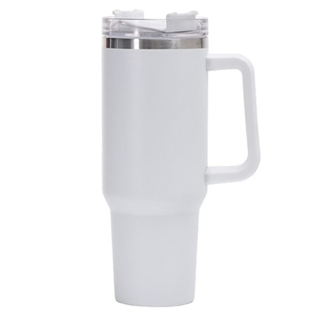 Cyrax Cana Termos din Plastic, pentru Bauturi Calde si Reci, cu Maner, 9.9x9.9x27 cm, Alb
