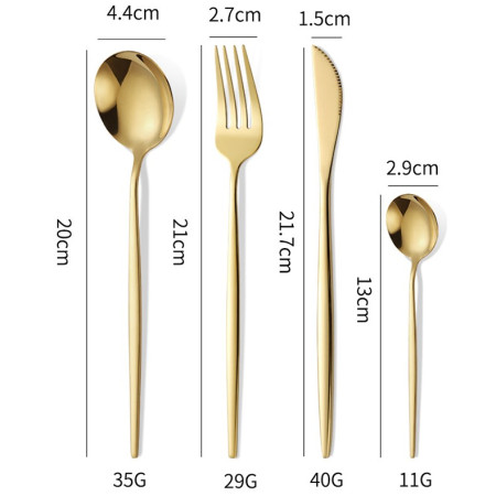 Tacamuri Portugheze, Cyrax, Set din 24 de Piese din Otel Inoxidabil, 6 Cutie, 6 Furculite, 6 Linguri de Masa, 6 Linguri pentru Ceai, Auriu