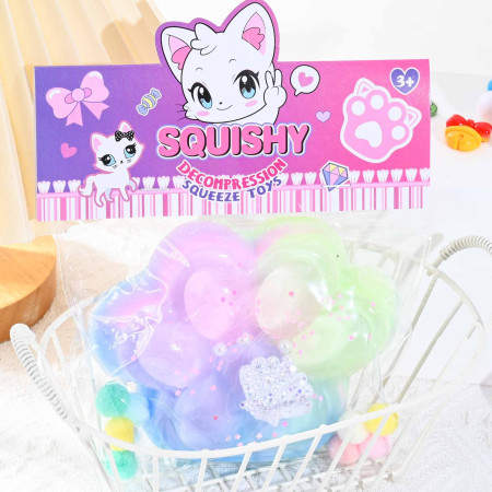 Jucarie Antistres Squishy, Cyrax, Labuta de Pisica Squeeze Toys, cu Revenire Lenta, 7.5 cm, Model 270531, Multicolor