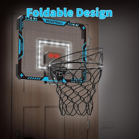 Cos de Baschet pentru Copii, Cyrax, cu Tablou de Bord Electronic, Minge, Pompa, 2 Moduri, Interior/Exterior, Inel Metalic si Rabatabil cu Arc, Luminos, 41x31x5 cm, Multicolor