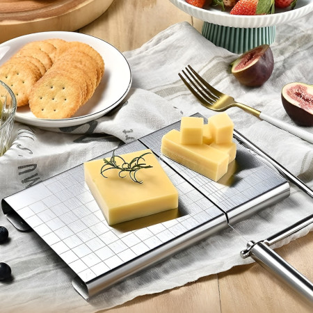 Feliator de Branza, Cyrax, din Otel Inoxidabil, 5 Fire de Rezerva, Maner Ergonomic, Scara de Masurare, 24x21cm, Argintiu